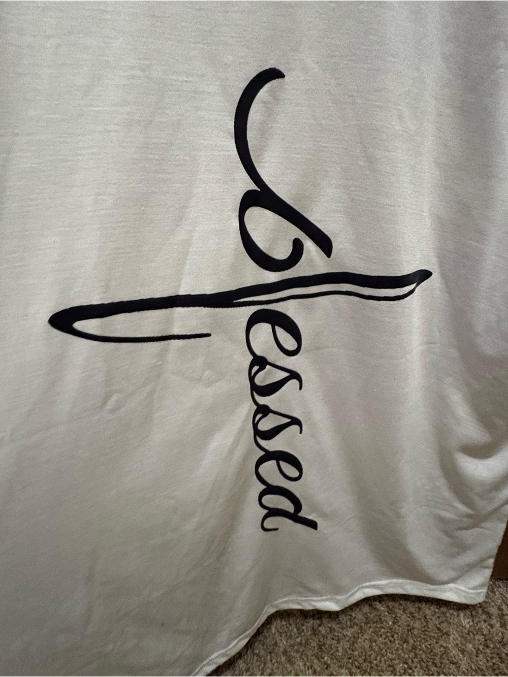 "Blessed" Script Cross White Tee - Picture 2 of 3